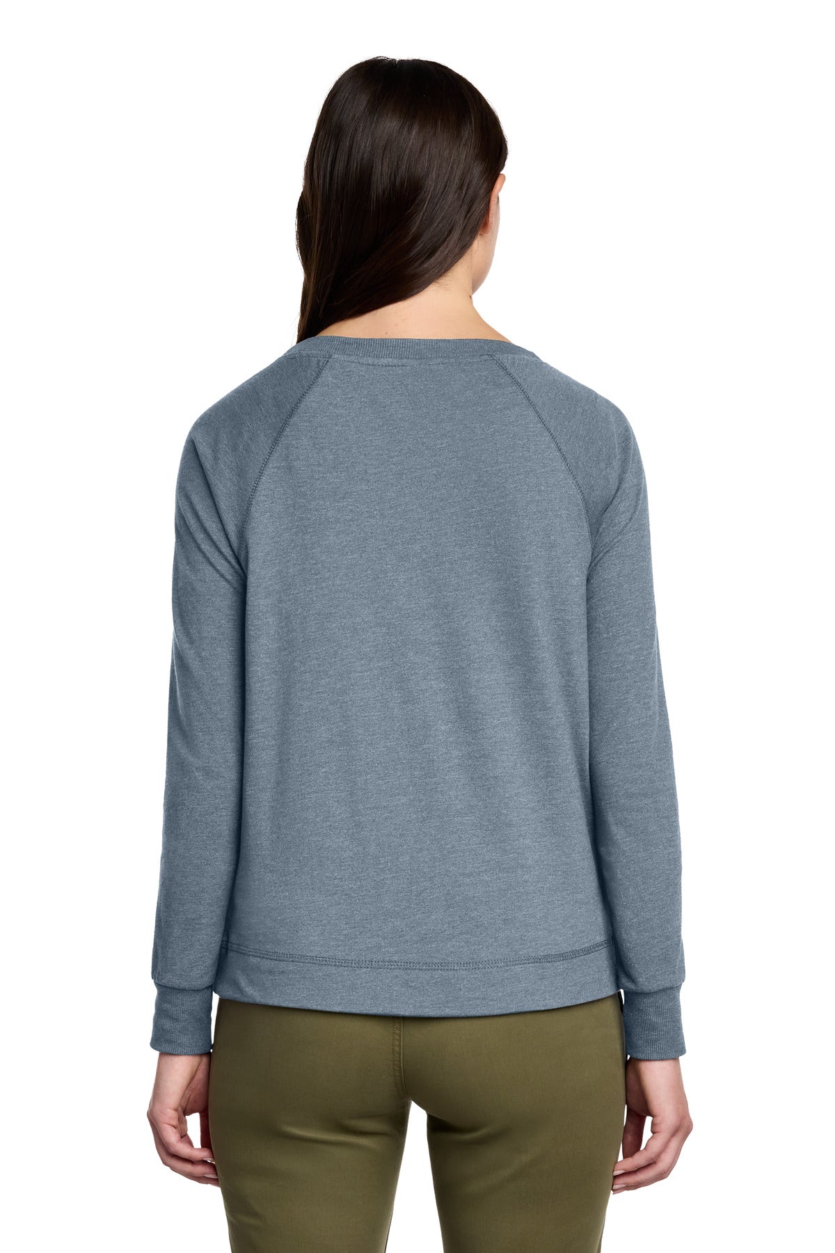 District Women's Featherweight French Terry Long Sleeve Crewneck DT672 Flint Blue Heather