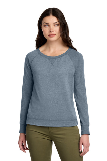 District Women's Featherweight French Terry Long Sleeve Crewneck DT672 Flint Blue Heather