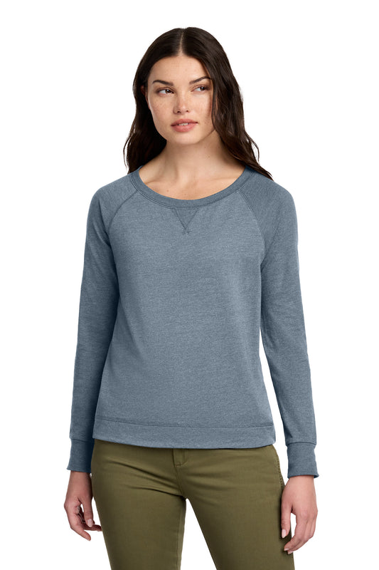 District Women's Featherweight French Terry Long Sleeve Crewneck DT672 Flint Blue Heather
