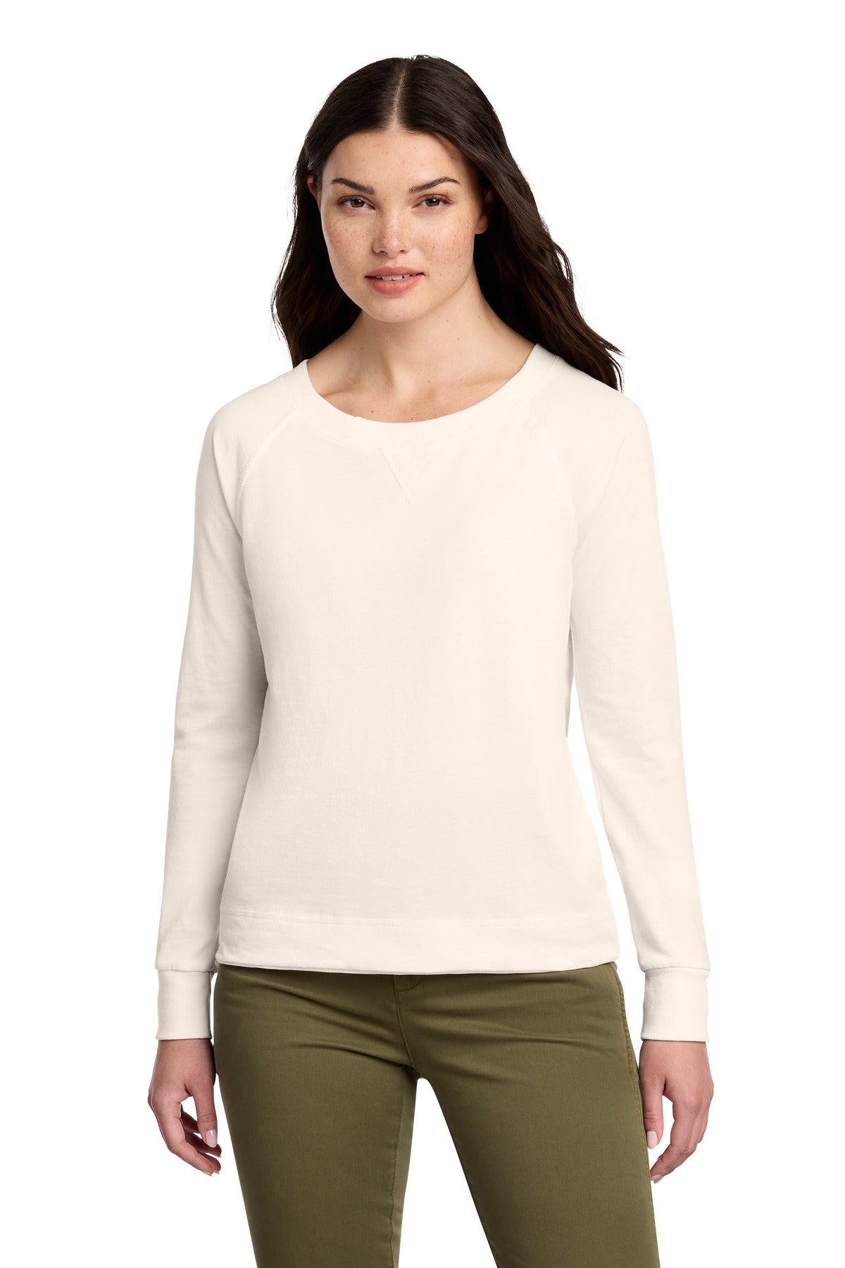 District Women's Featherweight French Terry Long Sleeve Crewneck DT672 Gardenia