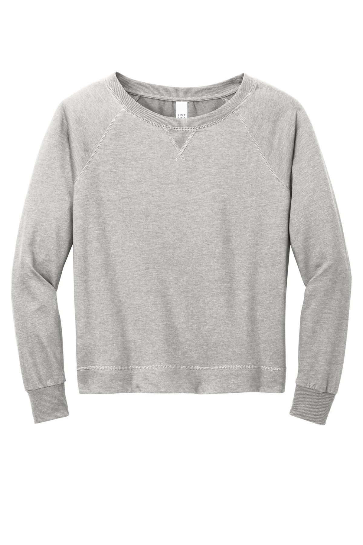 District Women's Featherweight French Terry Long Sleeve Crewneck DT672 Light Heather Grey