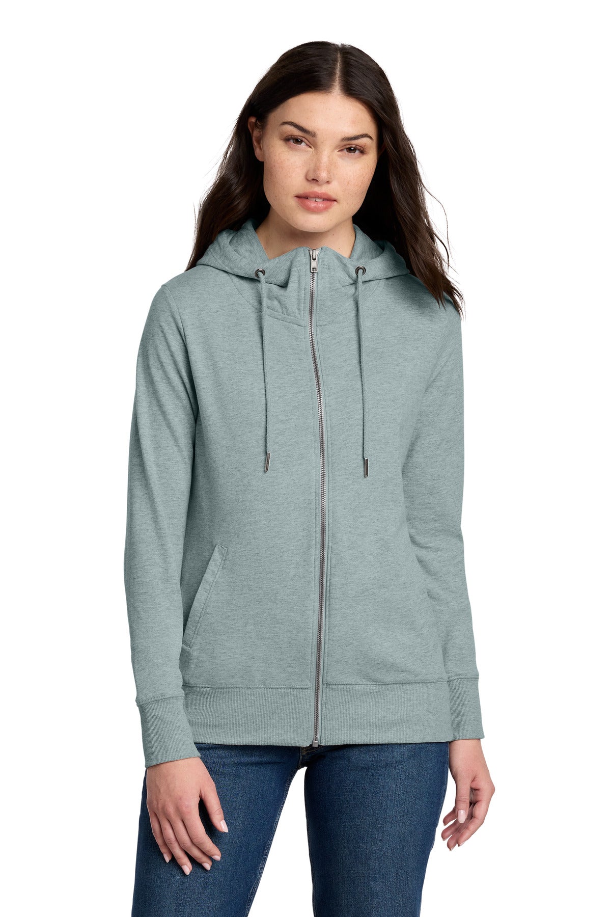 District Women's Featherweight French Terry Full-Zip Hoodie DT673 Flint Blue Heather