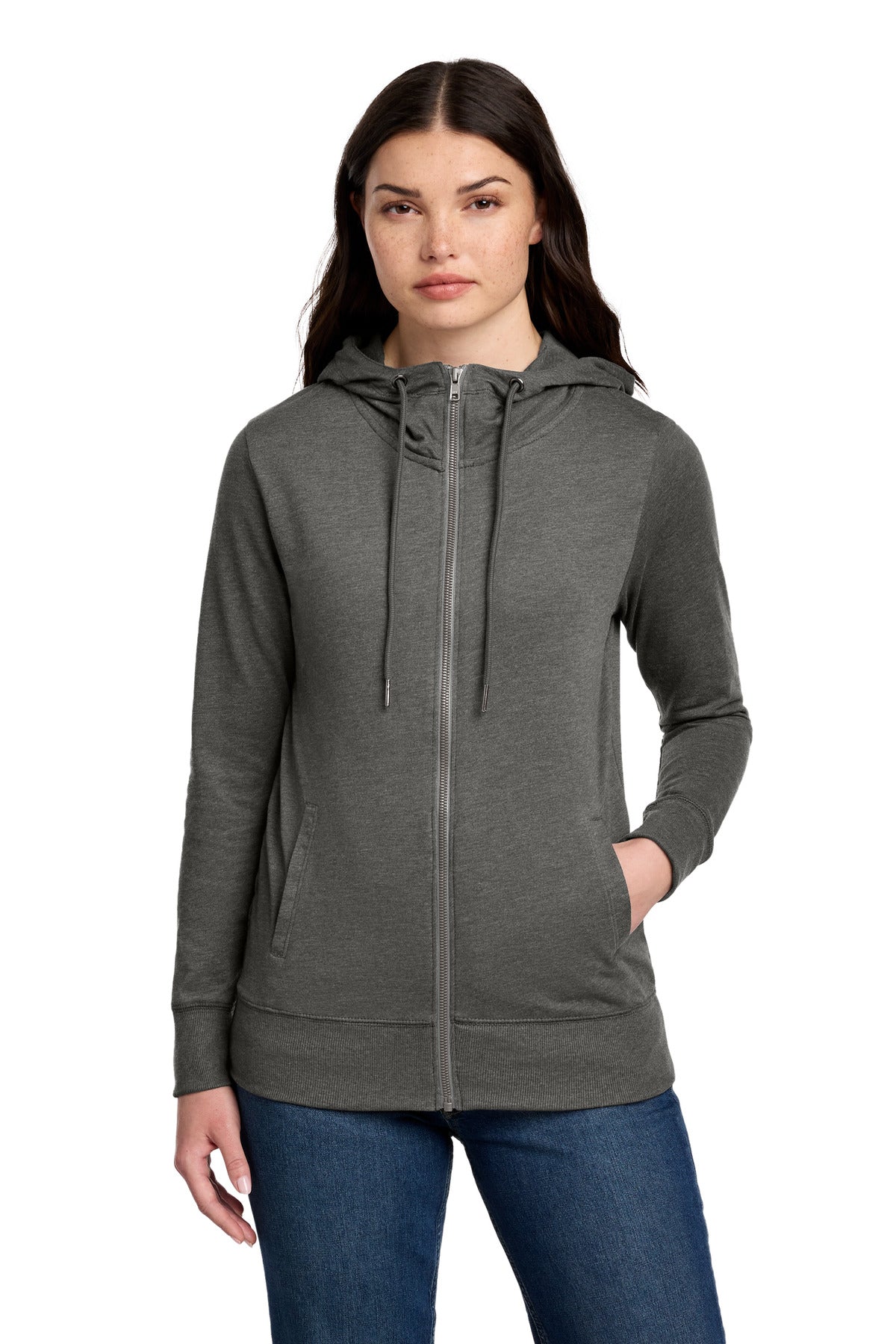 District Women's Featherweight French Terry Full-Zip Hoodie DT673 Washed Coal