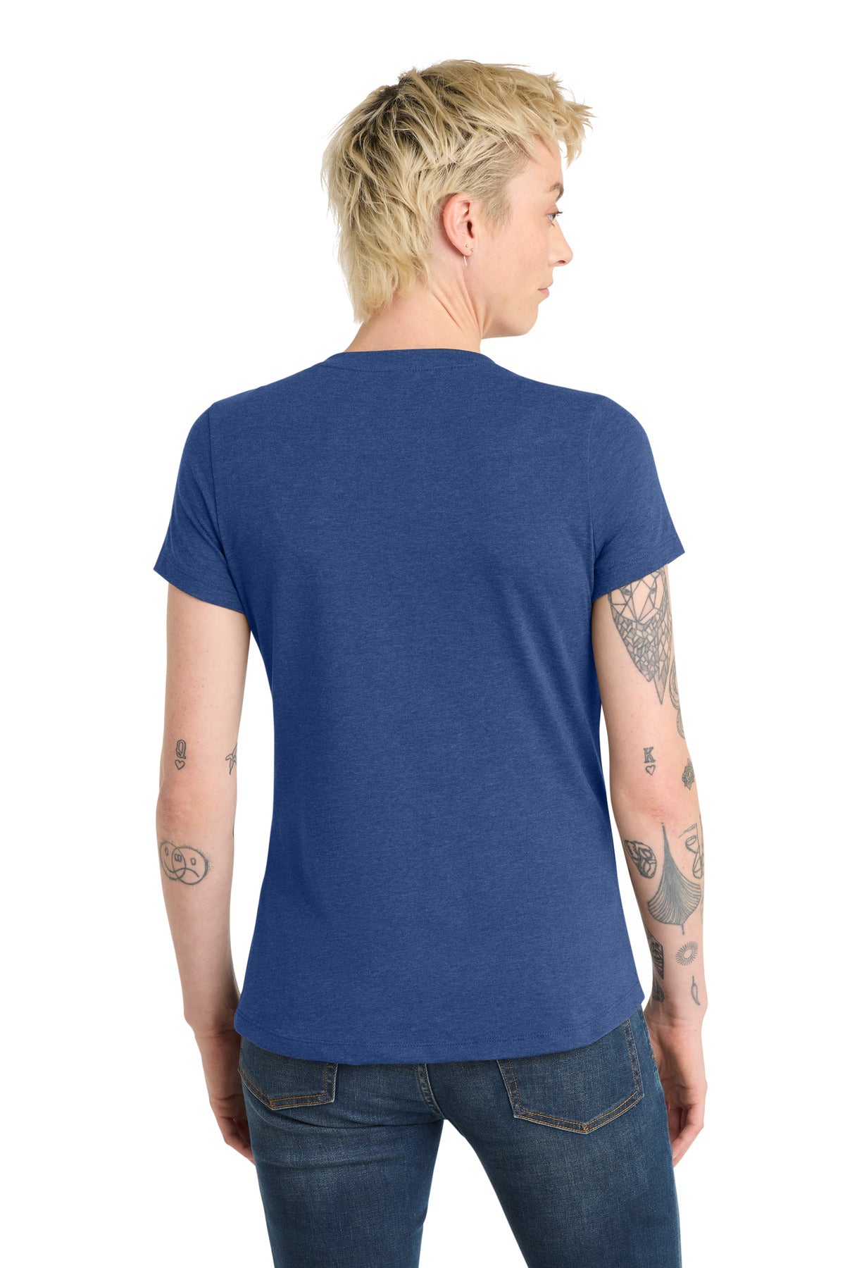 District Women's Flex Scoop Neck Tee DT7501 Heathered Deep Royal