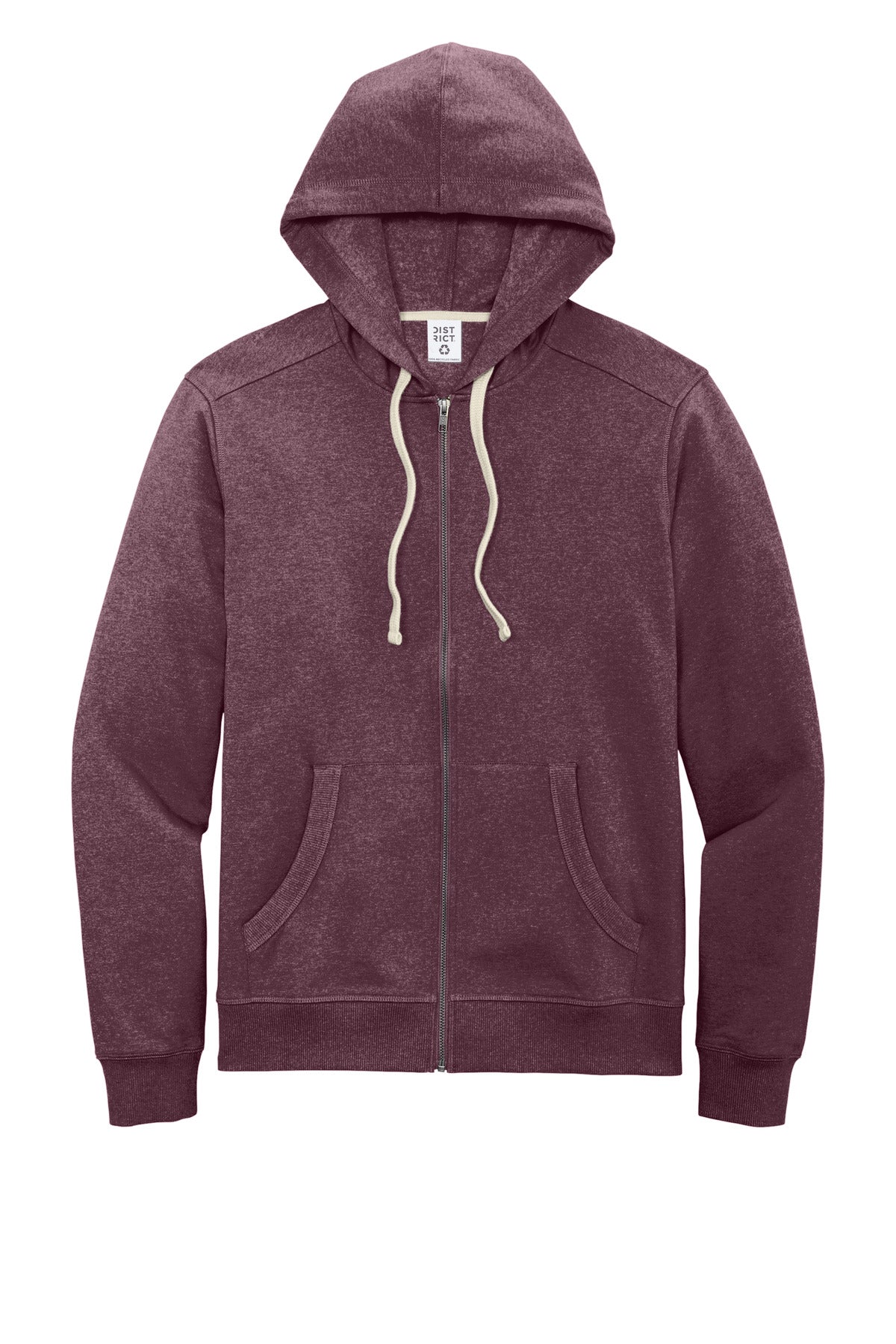 District Re-FleeceFull-Zip Hoodie DT8102 Maroon Heather