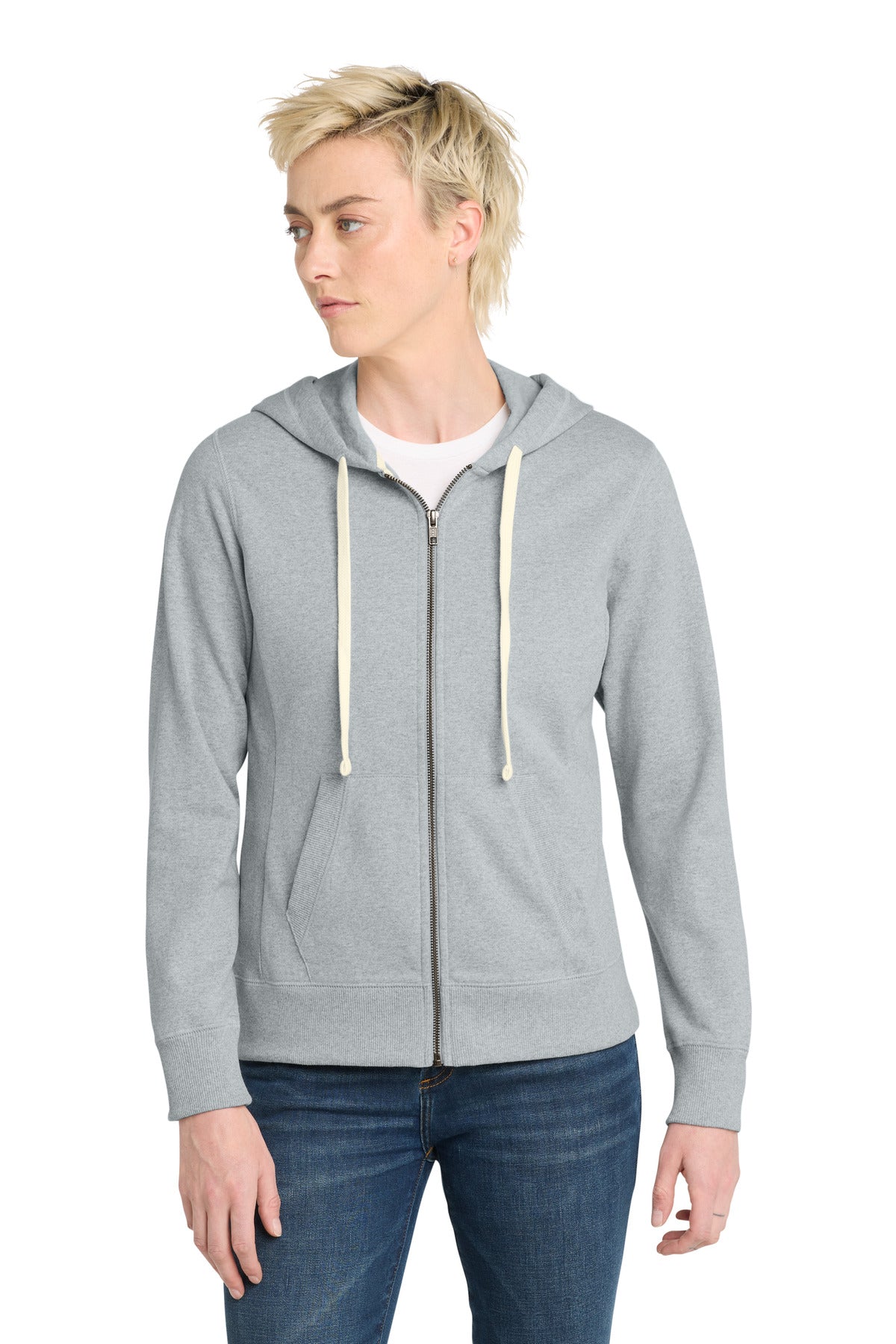 District Women's Re-FleeceFull-Zip Hoodie DT8103 Light Heather Grey