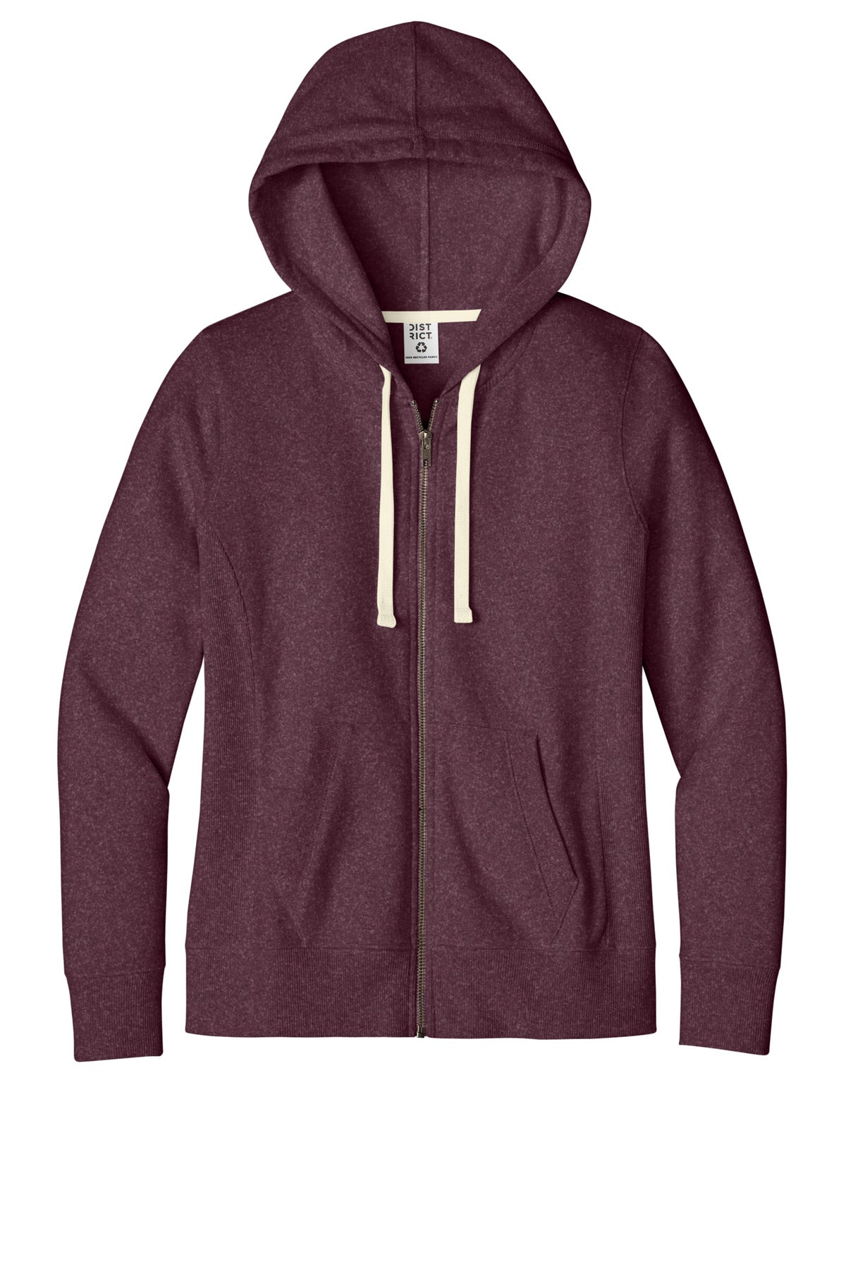 District Women's Re-FleeceFull-Zip Hoodie DT8103 Maroon Heather