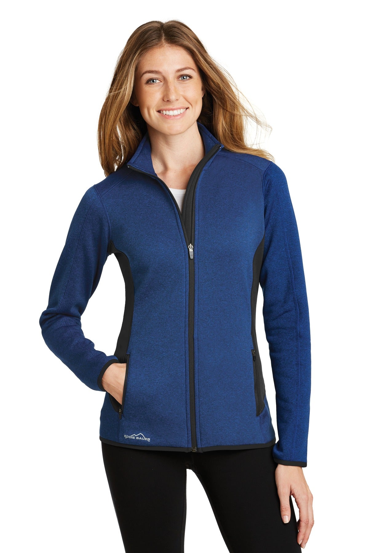 Eddie Bauer Women's Full-Zip Heather Stretch Fleece Jacket. EB239 Blue Heather