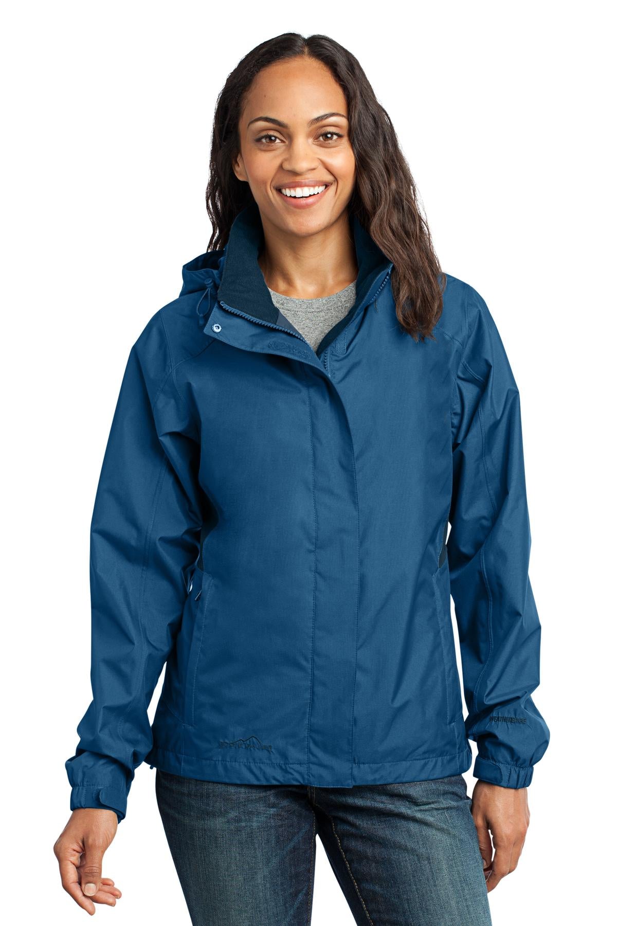 Eddie Bauer Women's Rain Jacket. EB551 Deep Sea Blue/ Dark Adriatic