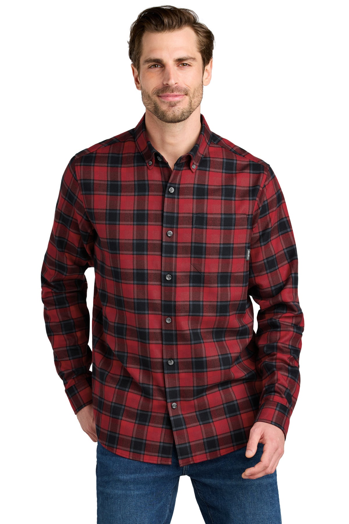 Eddie Bauer Long Sleeve Favorite Flannel Plaid Shirt EB610 Red Highland Plaid