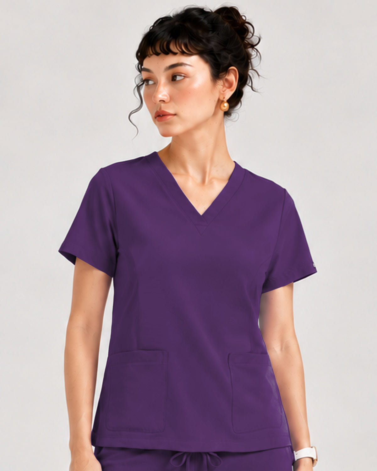 Foundry Women's 1005 Quinn 2 Pocket V-Neck Top Eggplant