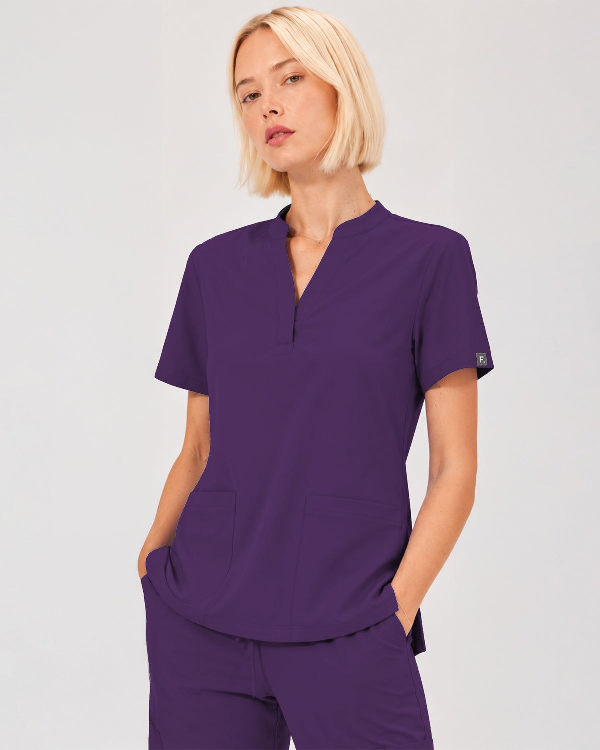 Foundry Women's 1055 Arden 2 Pocket Mandarin Top Eggplant