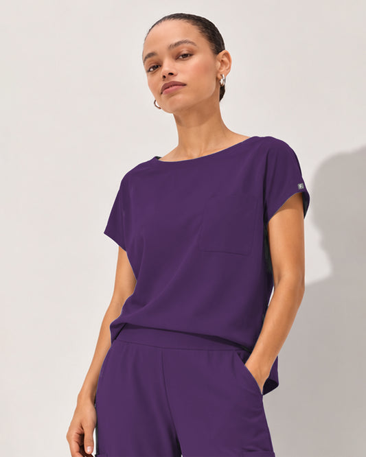 Foundry Women's 1215 Rowan 1 Pocket Boat Neck Dolman Top Eggplant