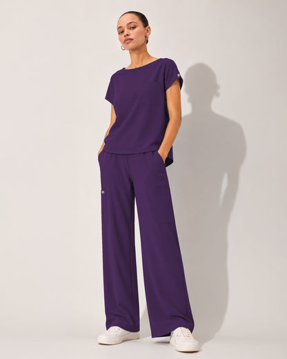 Foundry Women's 1215 Rowan 1 Pocket Boat Neck Dolman Top Eggplant
