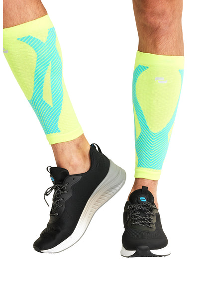 Infinity Legwear ELECTRIC Calf Sleeve 10-15 mmHg Compression Hyper Yellow/Turquoise Model Image Front | Infinity Footwear