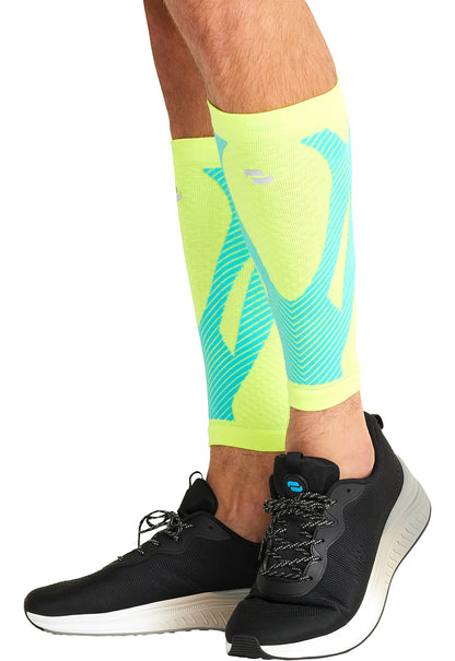 Infinity Legwear ELECTRIC Calf Sleeve 10-15 mmHg Compression Hyper Yellow/Turquoise Model Image Right Side | Infinity Footwear