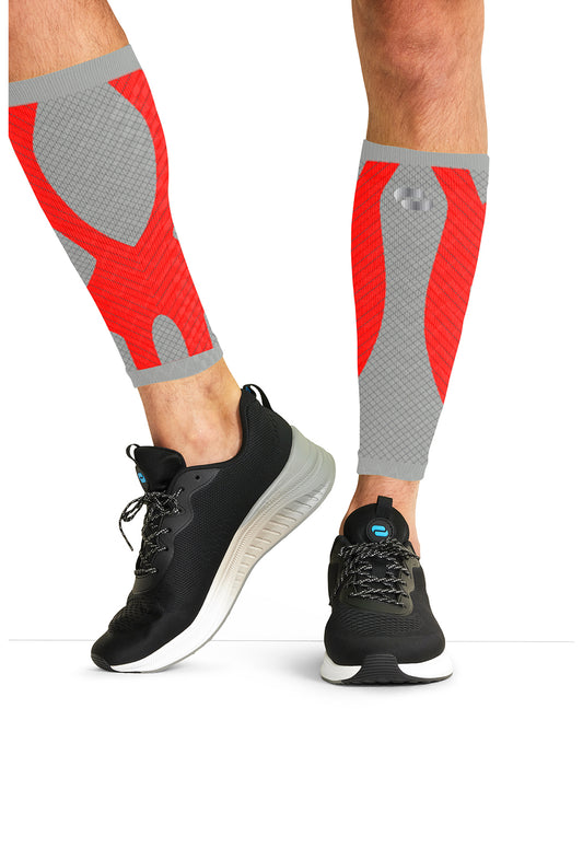 Infinity Legwear ELECTRIC Calf Sleeve 10-15 mmHg Compression Vapor/Firebird Red Model Image Front | Infinity Footwear