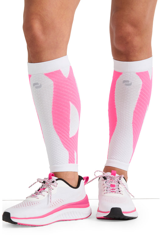 Infinity Legwear ELECTRIC Calf Sleeve 10-15 mmHg Compression White/Shocking Pink Model Image Front | Infinity Footwear