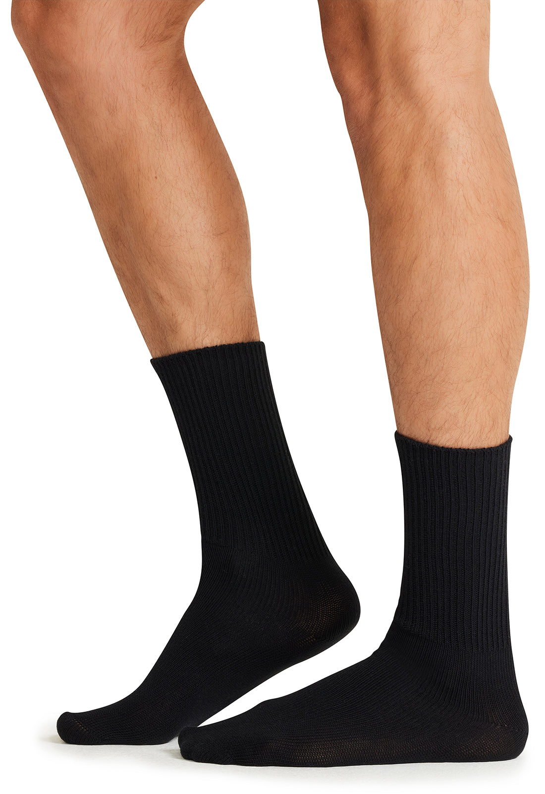 Legwear EZCOMFORT Diabetic Crew Sock Black Model Image Right Side | Cherokee