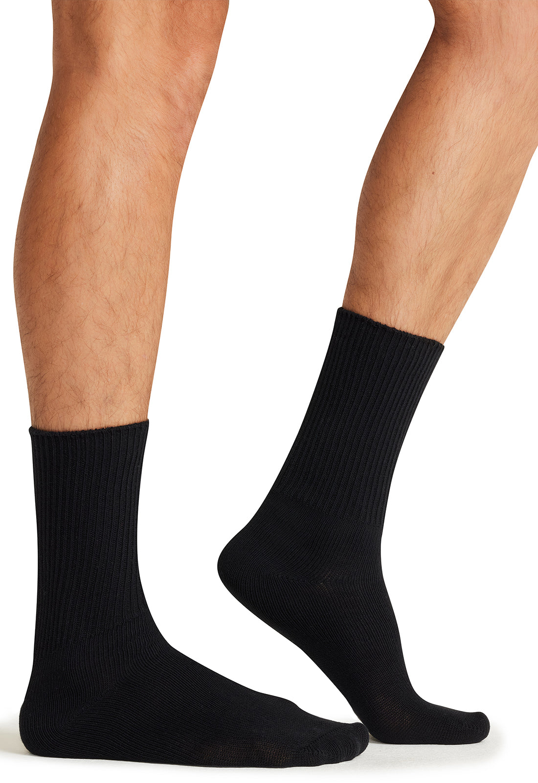 Legwear EZCOMFORT Diabetic Crew Sock Black Model Image Left Side | Cherokee