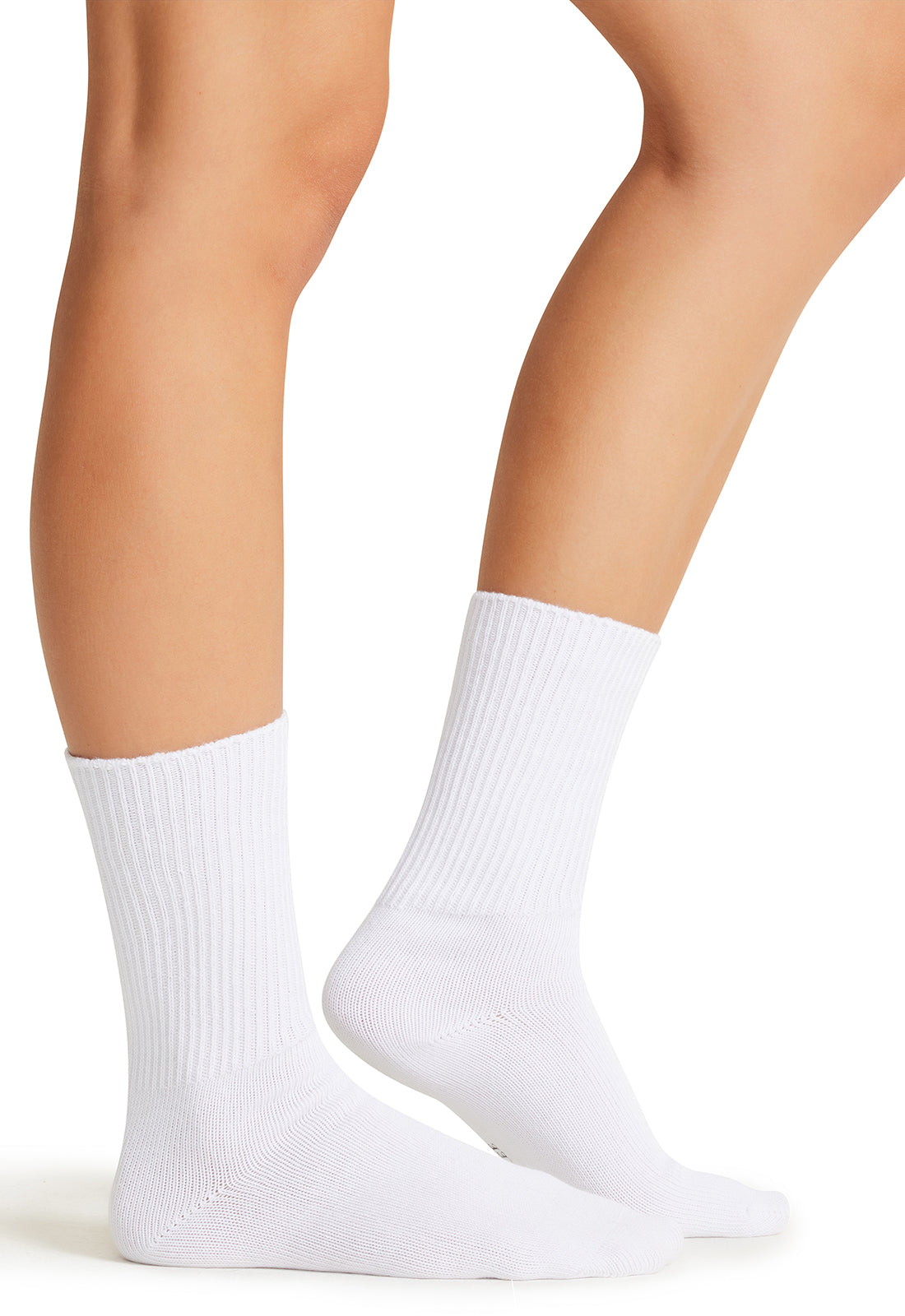 Legwear EZCOMFORT Diabetic Crew Sock White Model Image Left Side | Cherokee