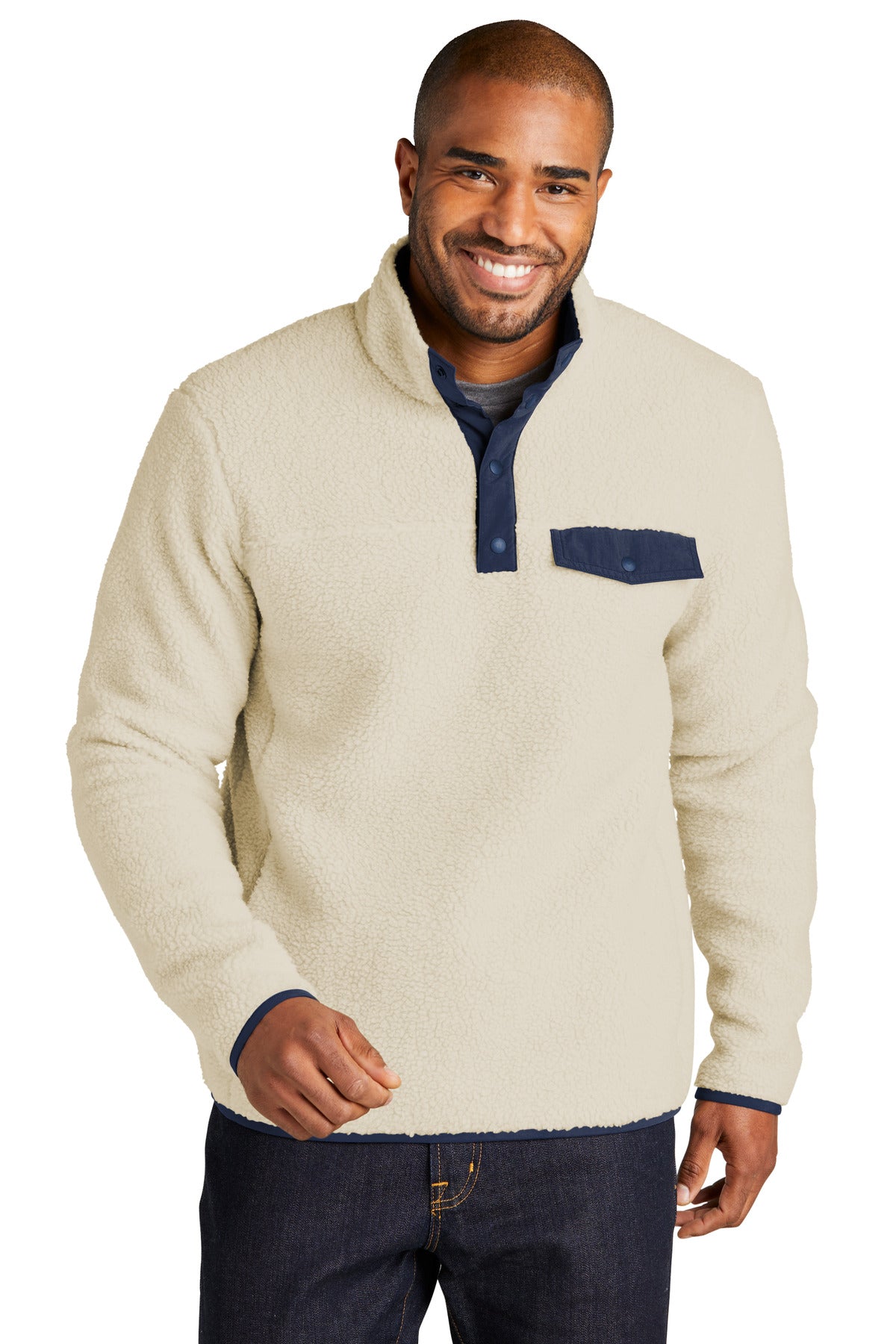 Port Authority Camp Fleece Snap Pullover F140 Oat/ Dress Blue Navy
