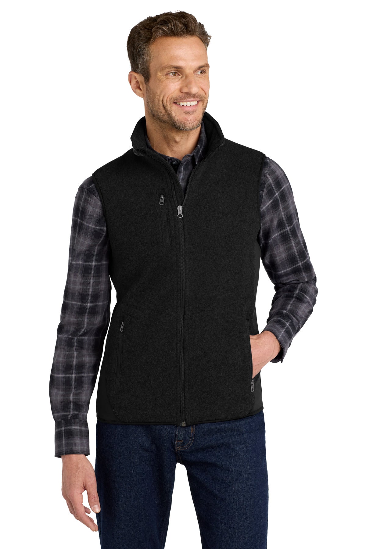 Port Authority R-Tek Pro Fleece Full-Zip Vest F228 Black/ Black