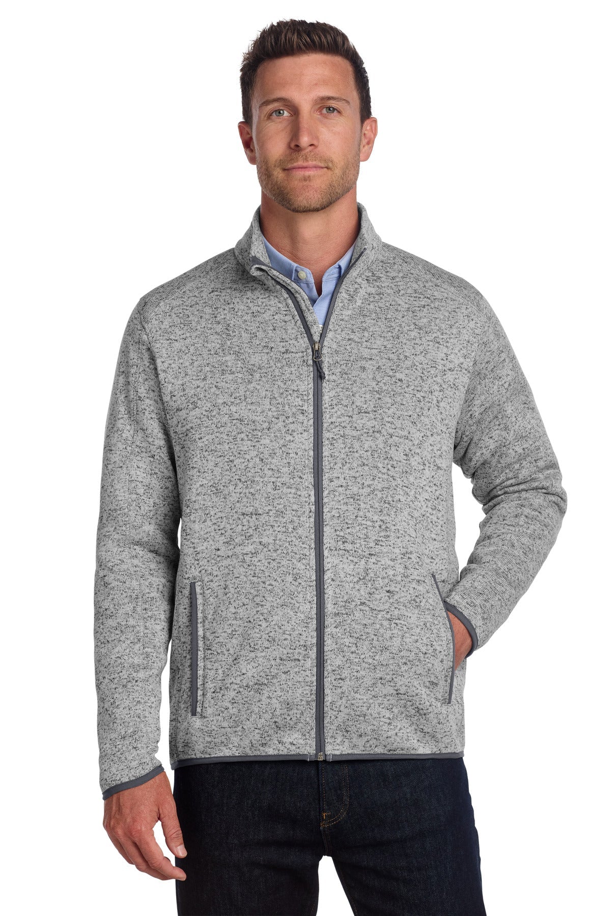 Cleveland Clinic Port Authority Sweater Fleece Jacket F232 Grey Heather