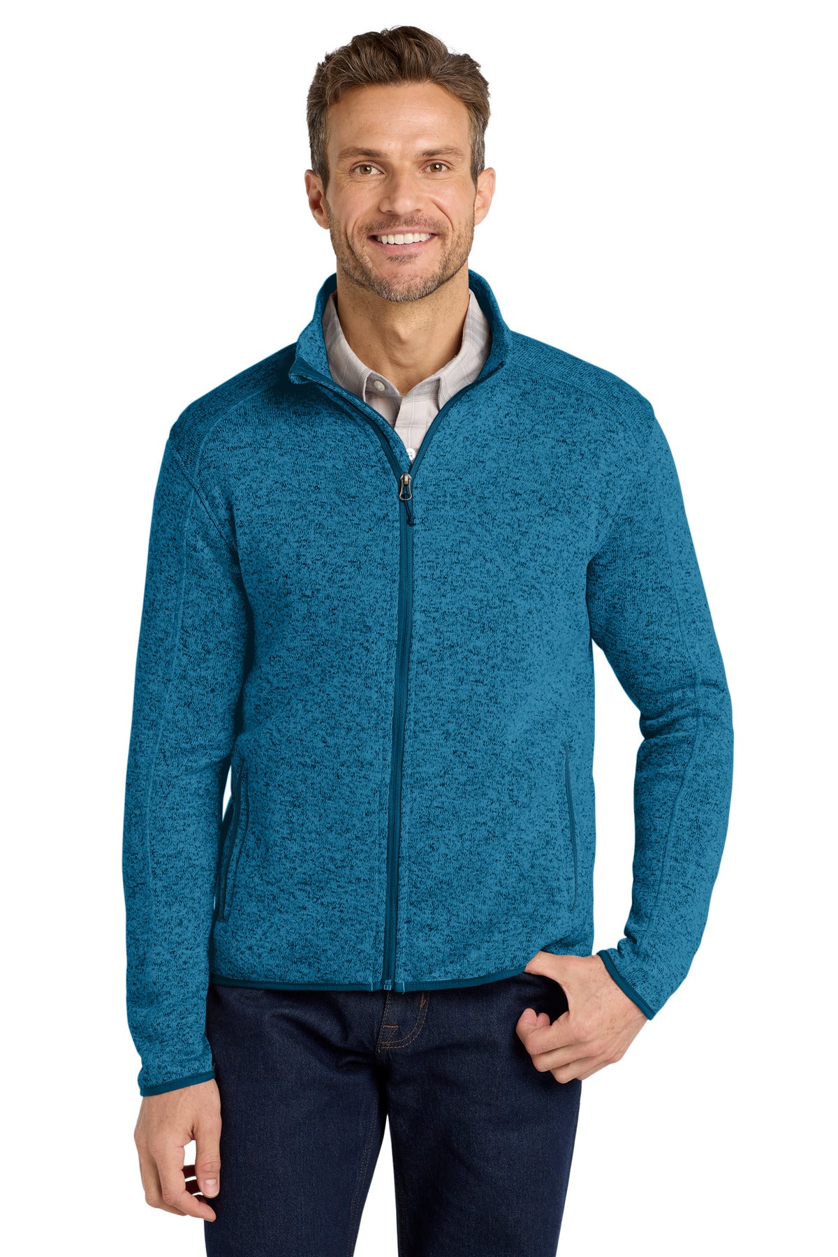 Port Authority Sweater Fleece Jacket. F232 Medium Blue Heather