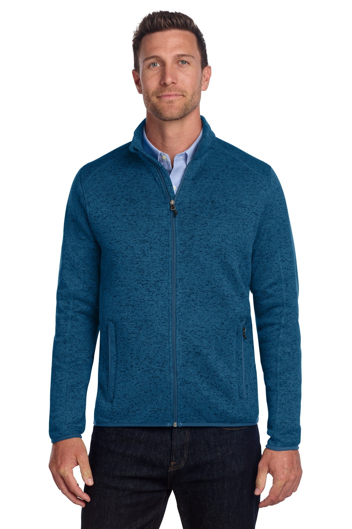 Cleveland Clinic Port Authority Sweater Fleece Jacket F232 Medium Blue Heather