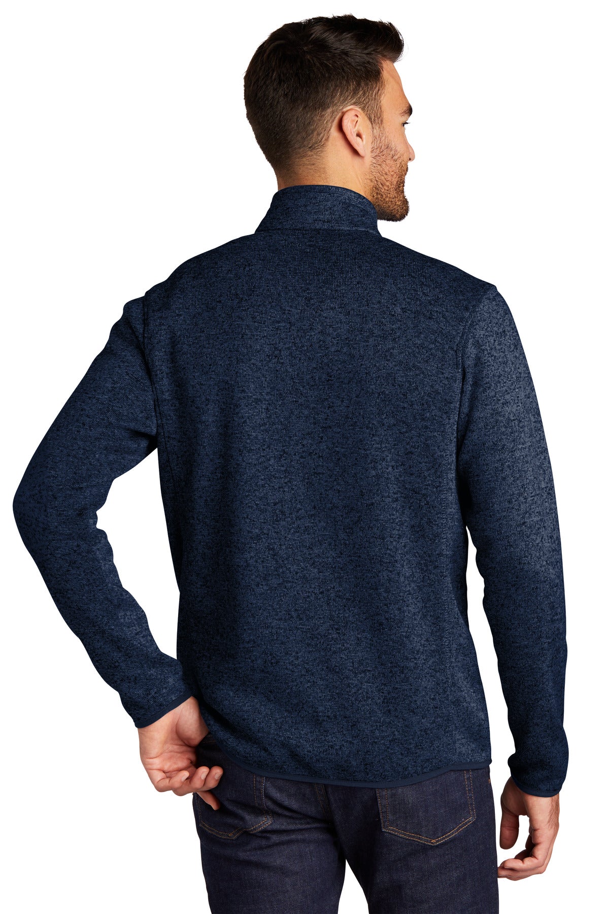 Port Authority Sweater Fleece Jacket. F232 River Blue Navy Heather