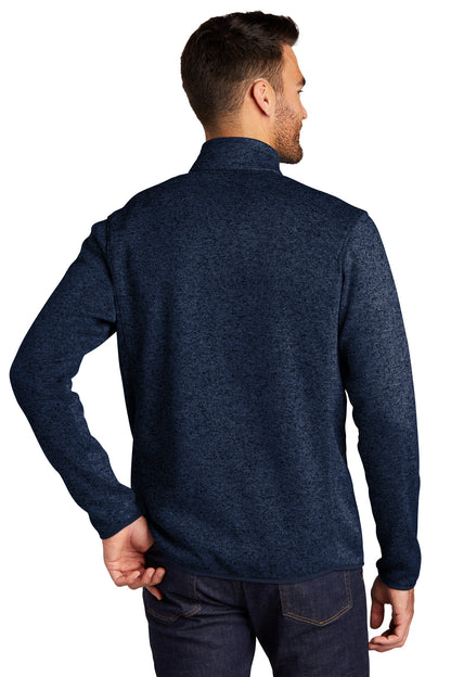 Port Authority Sweater Fleece Jacket. F232 River Blue Navy Heather