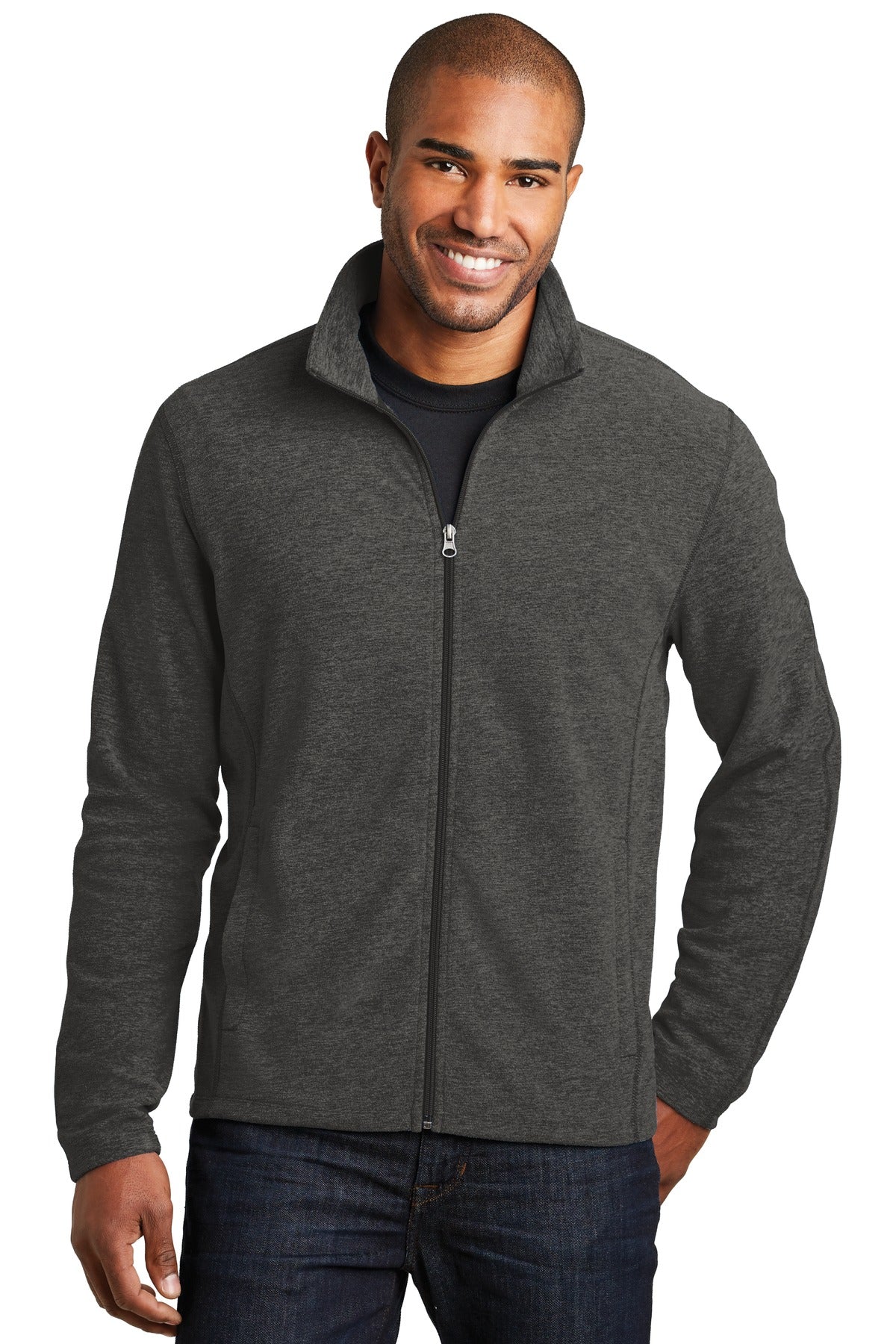 Port Authority Heather Microfleece Full-Zip Jacket. F235 Black Charcoal Heather