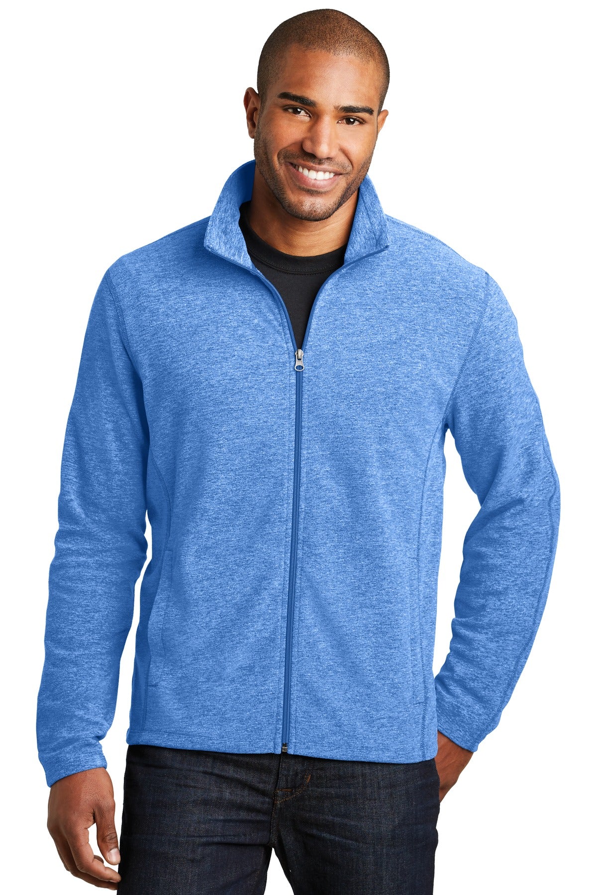 Port Authority Heather Microfleece Full-Zip Jacket. F235 Light Royal Heather