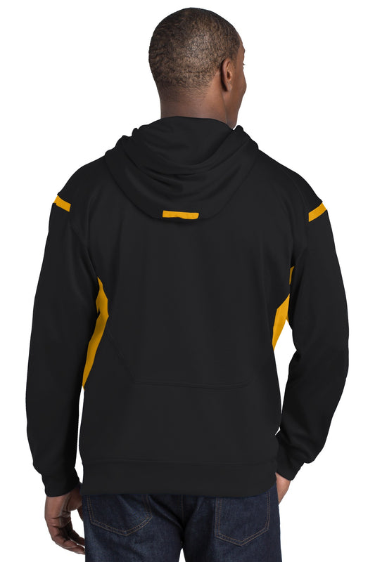 Sport-Tek Tech Fleece Colorblock Hooded Sweatshirt. F246 Black/ Gold