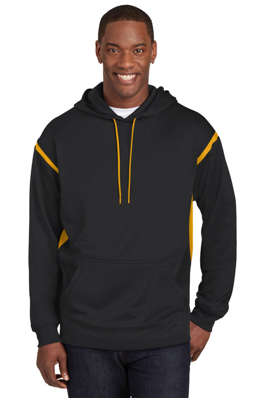 Sport-Tek Tech Fleece Colorblock Hooded Sweatshirt. F246 Black/ Gold