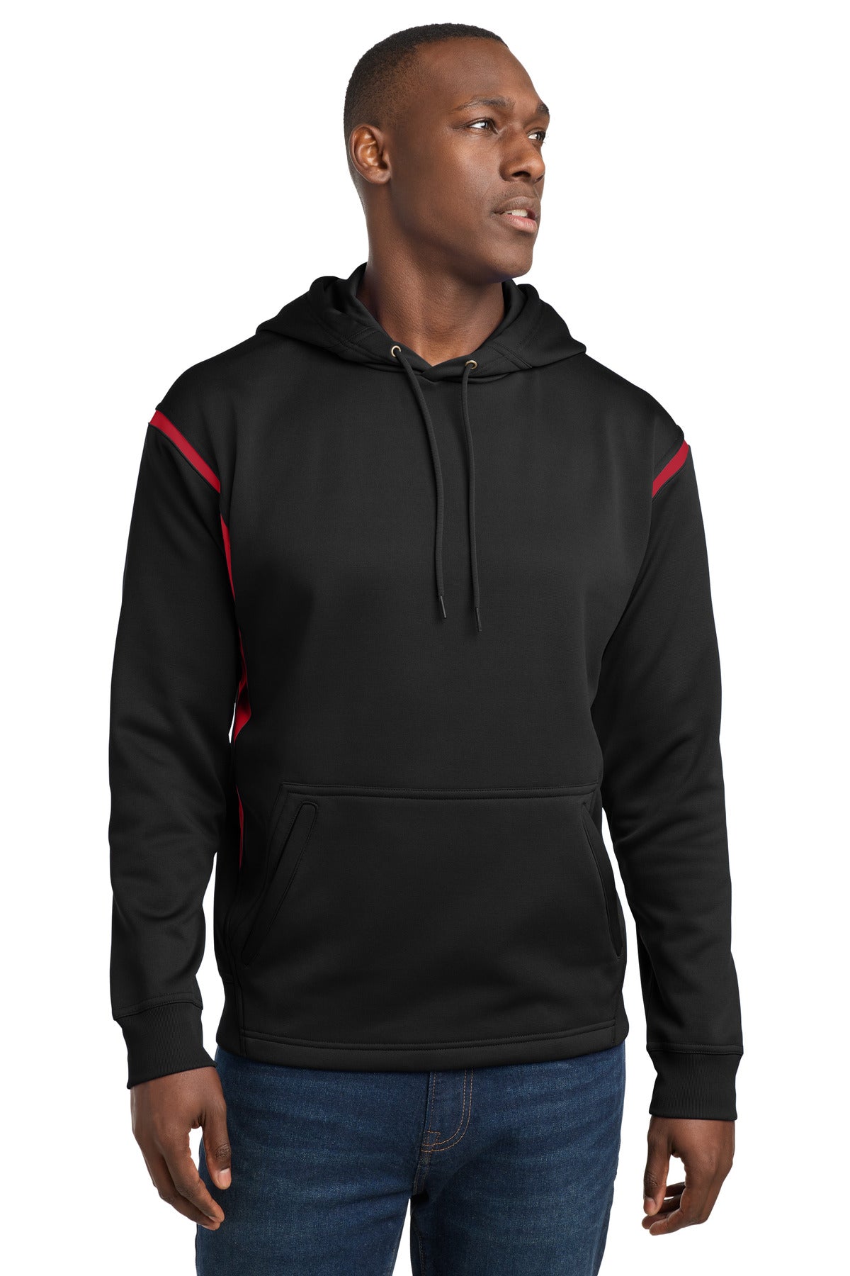 Sport-Tek Tech Fleece Colorblock Hooded Sweatshirt F246 Black/ True Red