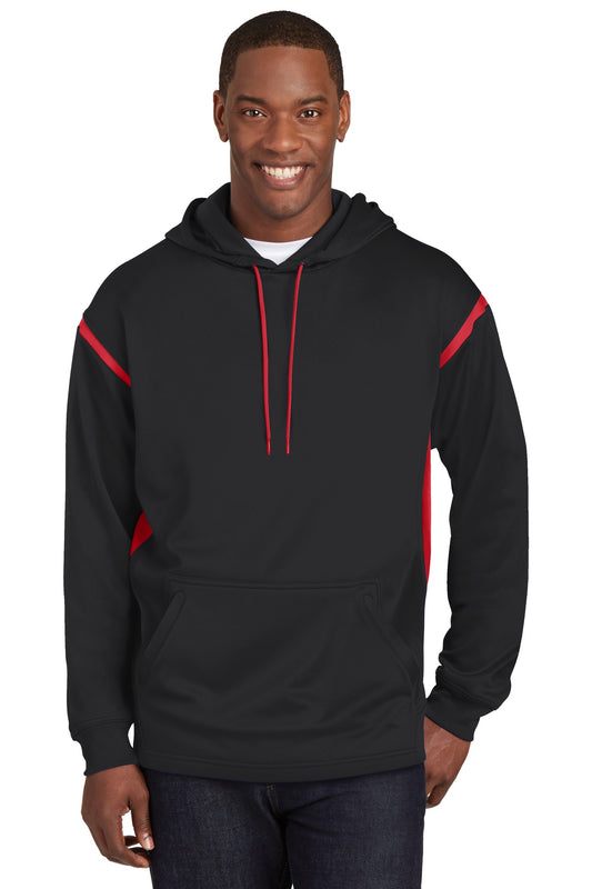 Sport-Tek Tech Fleece Colorblock Hooded Sweatshirt. F246 Black/ True Red