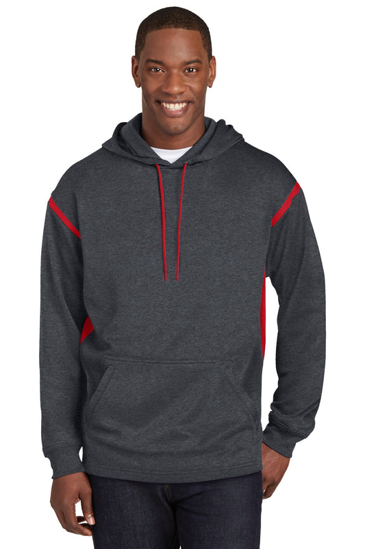 Sport-Tek Tech Fleece Colorblock Hooded Sweatshirt. F246 Graphite Heather/ True Red