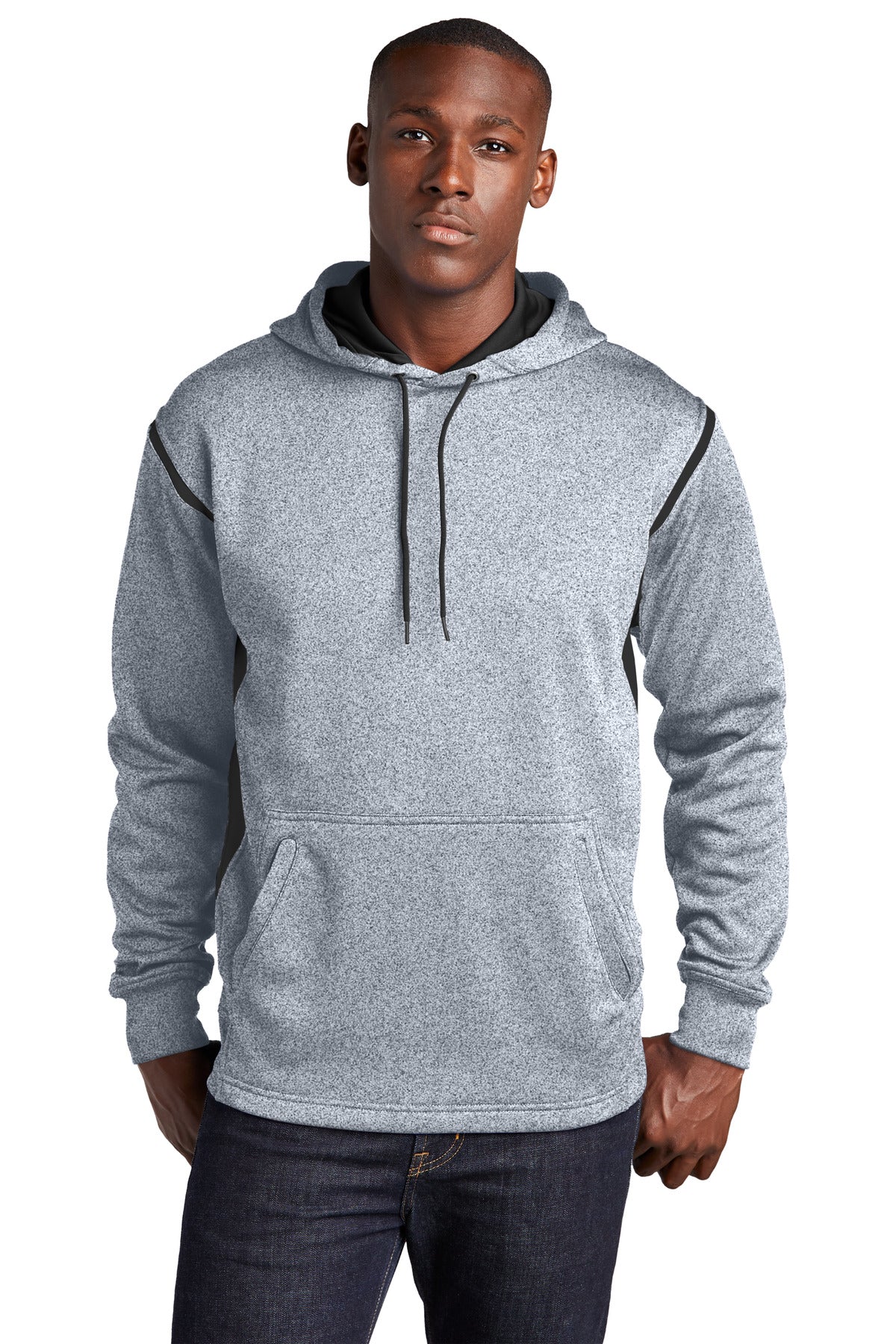 Sport-Tek Tech Fleece Colorblock Hooded Sweatshirt F246 Grey Heather/ Black