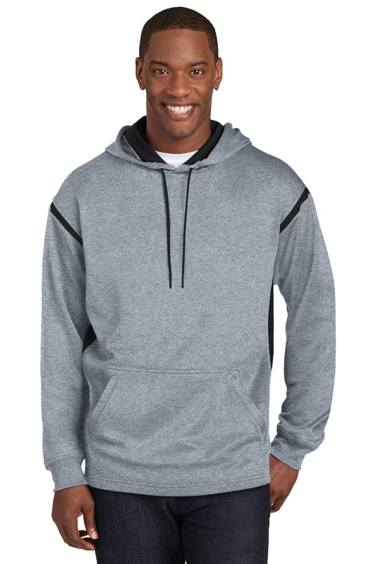 Sport-Tek Tech Fleece Colorblock Hooded Sweatshirt. F246 Grey Heather/ Black