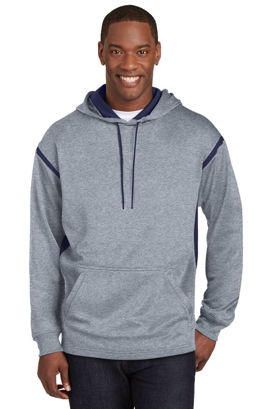Sport-Tek Tech Fleece Colorblock Hooded Sweatshirt. F246 Grey Heather/ True Navy
