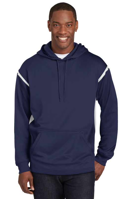 Sport-Tek Tech Fleece Colorblock Hooded Sweatshirt. F246 True Navy/ White