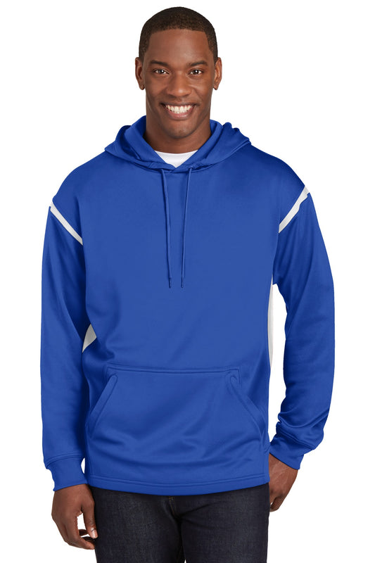 Sport-Tek Tech Fleece Colorblock Hooded Sweatshirt. F246 True Royal/ White
