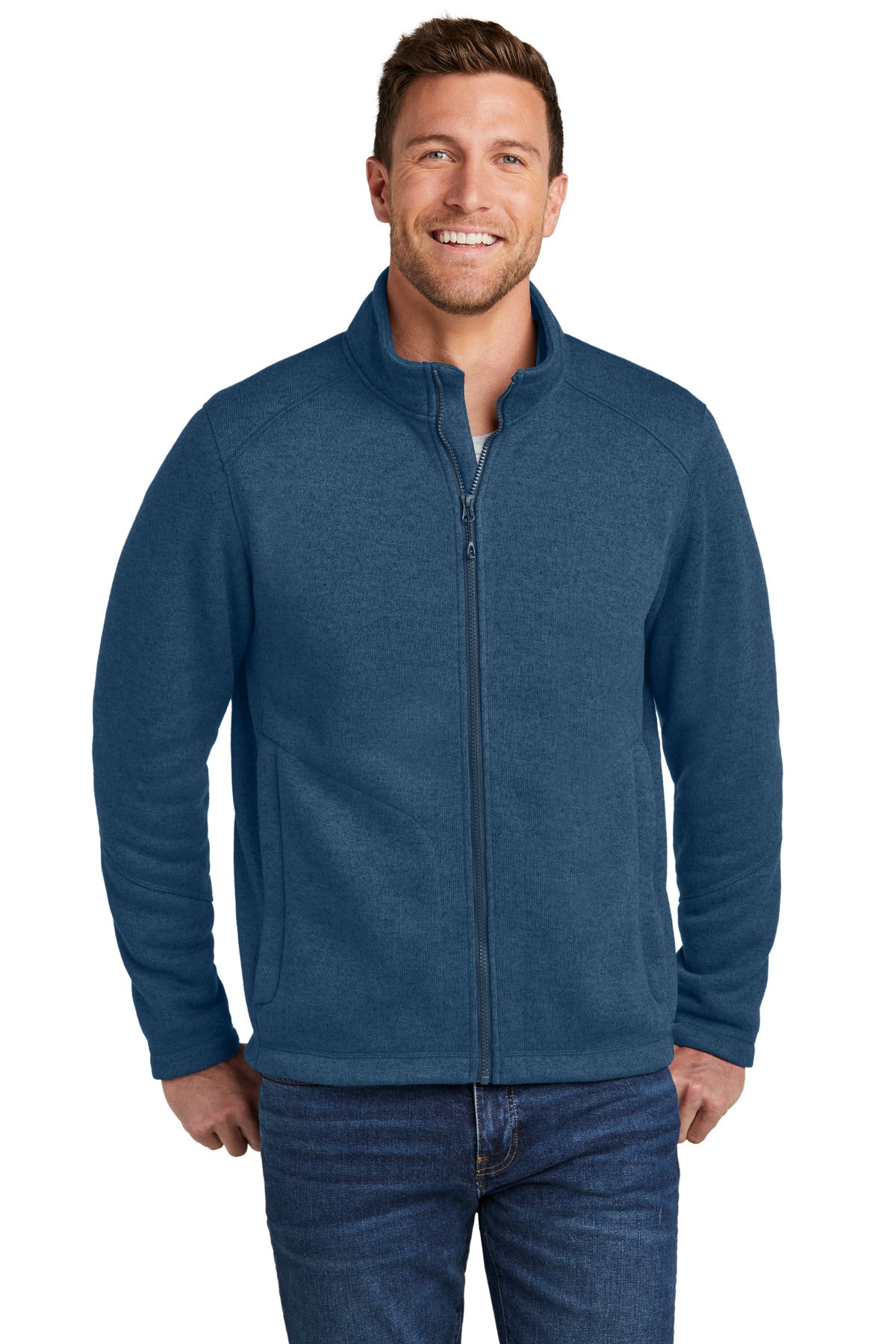 Port Authority Arc Sweater Fleece Jacket F428 Insignia Blue Heather