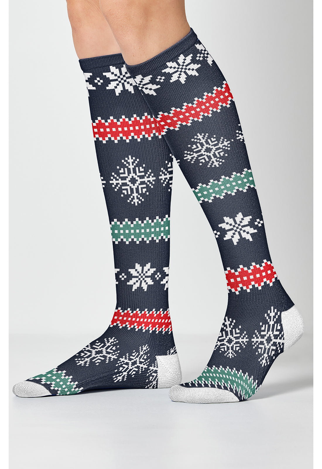 Cherokee Legwear FESTIVEJOY Women's 6-2 Pair packs of Knee High 10-15mmHg Snowflakes