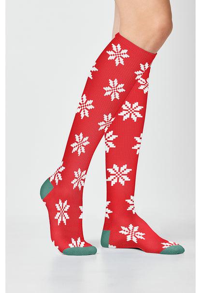 Cherokee Legwear FESTIVEJOY Women's 6-2 Pair packs of Knee High 10-15mmHg Snowflakes