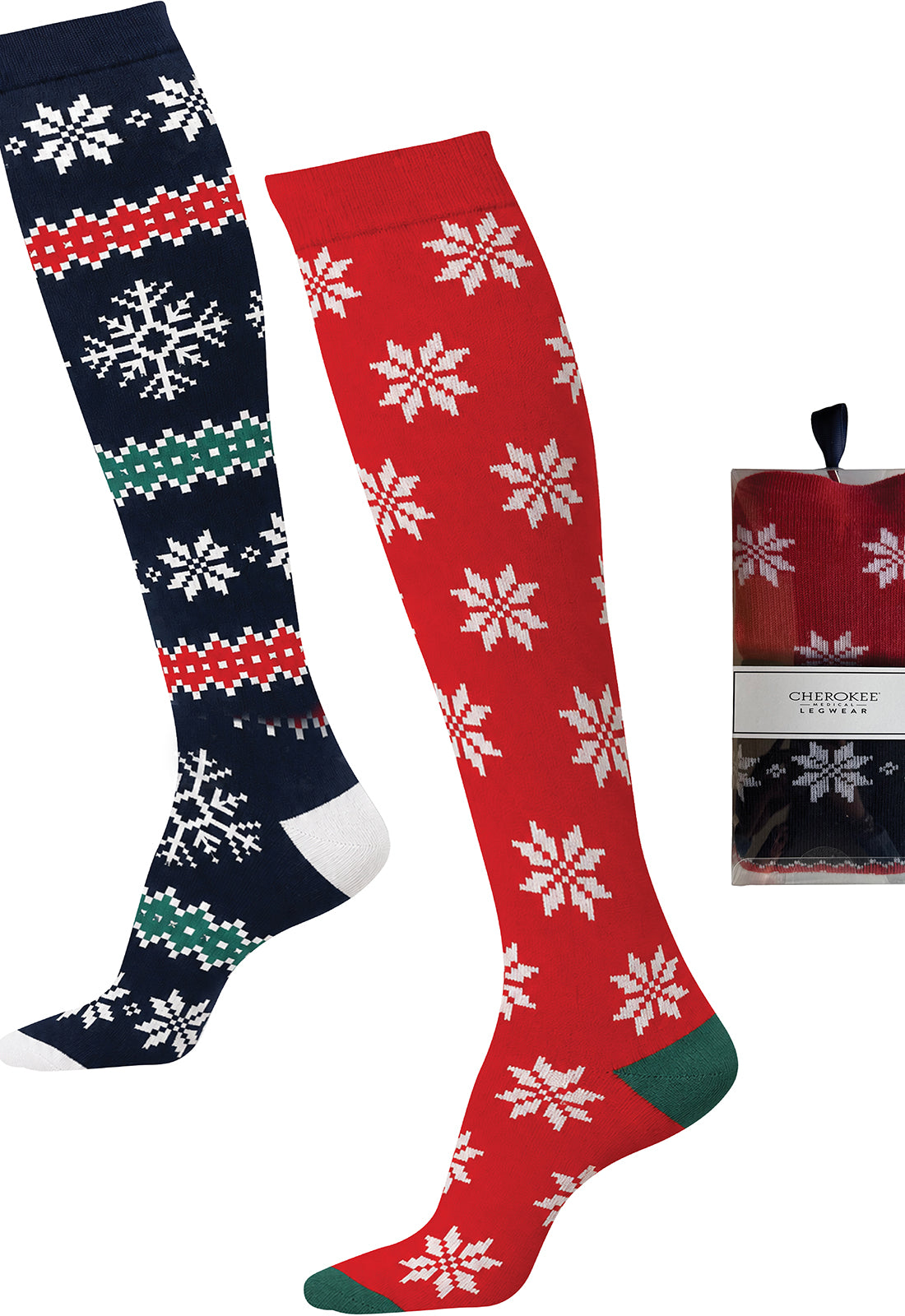 Cherokee Legwear FESTIVEJOY Women's 6-2 Pair packs of Knee High 10-15mmHg Snowflakes