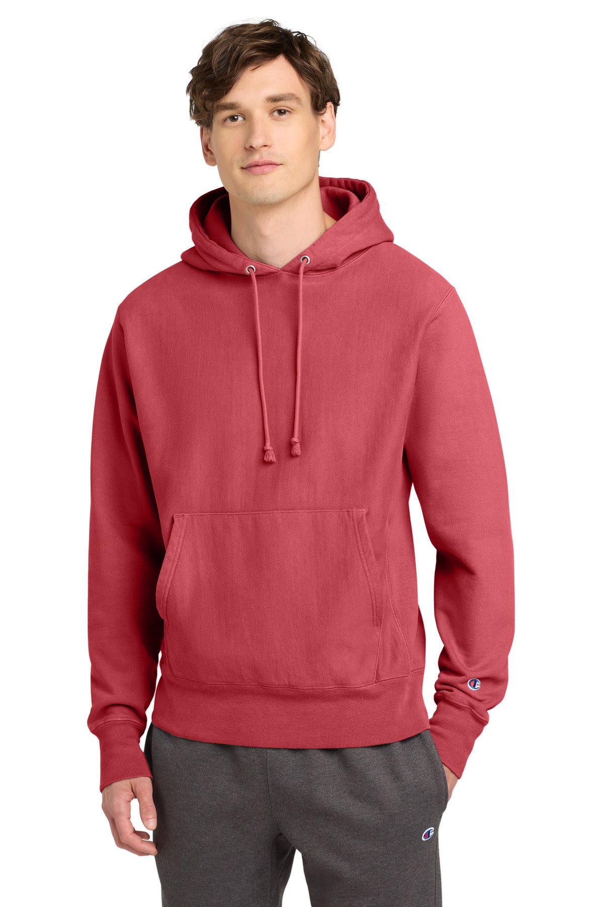 Champion Reverse Weave Garment-Dyed Hooded Sweatshirt GDS101 Crimson