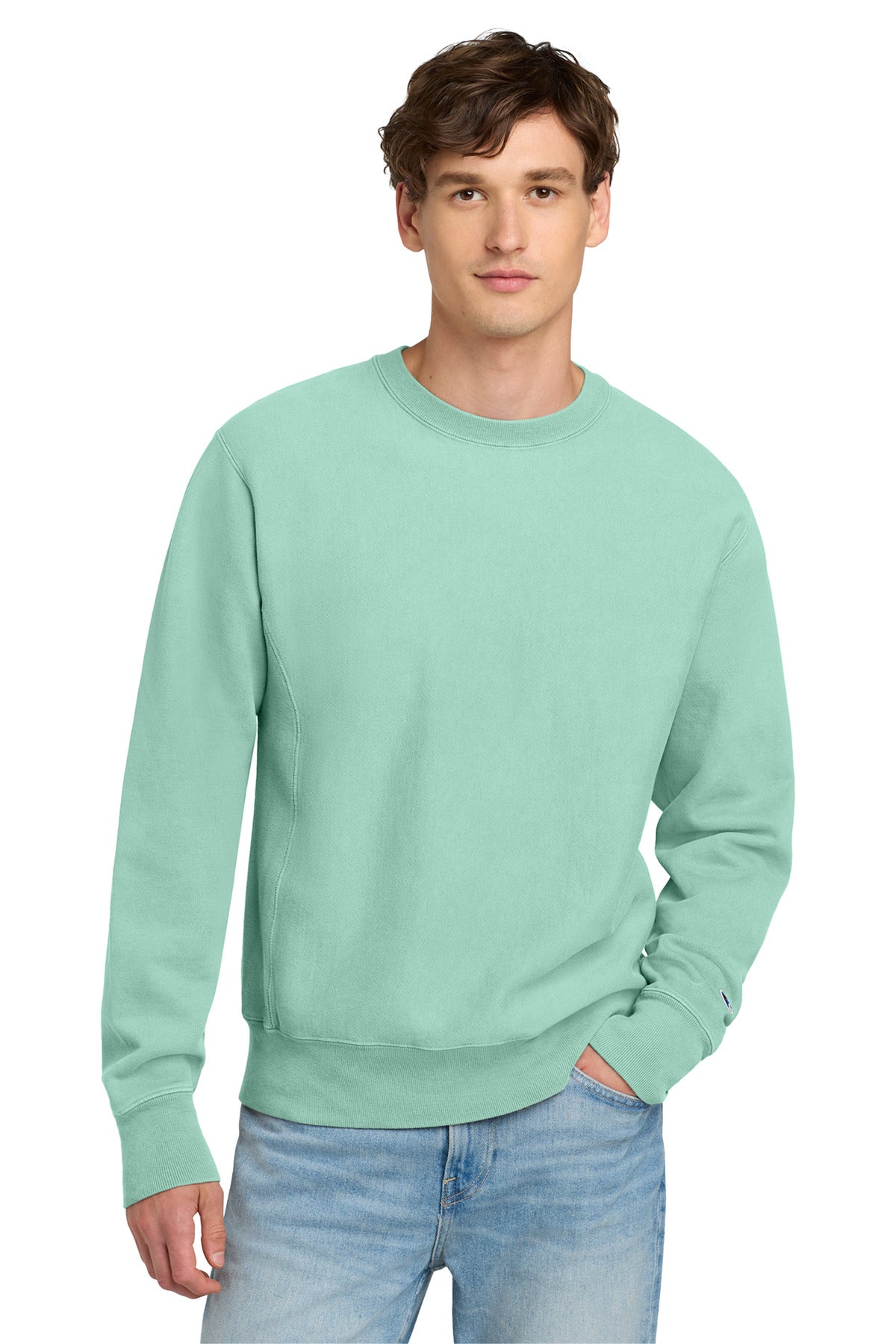 Champion Reverse Weave Garment-Dyed Crewneck Sweatshirt GDS149 Pale Seafoam